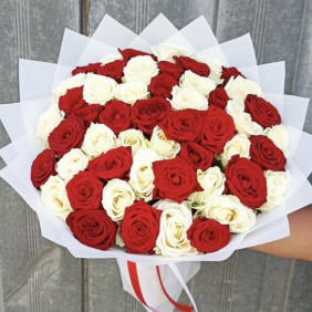  Belek Flower Order Red White Rose 51 Piece Bouquet